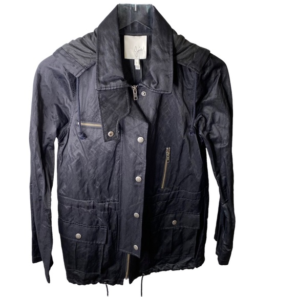 JOIE Silky Nylon Barker Utility Jacket Buttons Snaps Zippers Drawstring Small - Picture 3 of 15